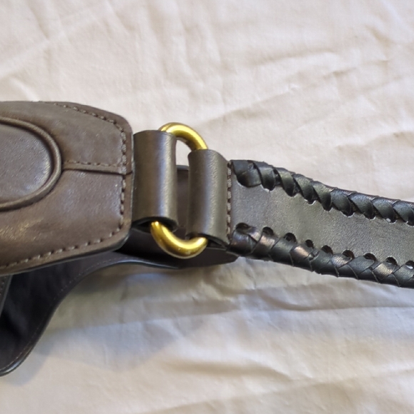 NWOT.  Gorgeous Frye Leather Dark Charcoal/Brown Leather Hobo Bag. - Picture 3 of 7